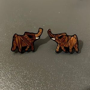 Wood enamel elephant stud earrings